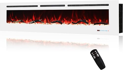 Velaychimney Chimenea eléctrica, calentador eléctrico montado en la pared de 72 pulgadas contermostato, llama ajustable y color de cama,