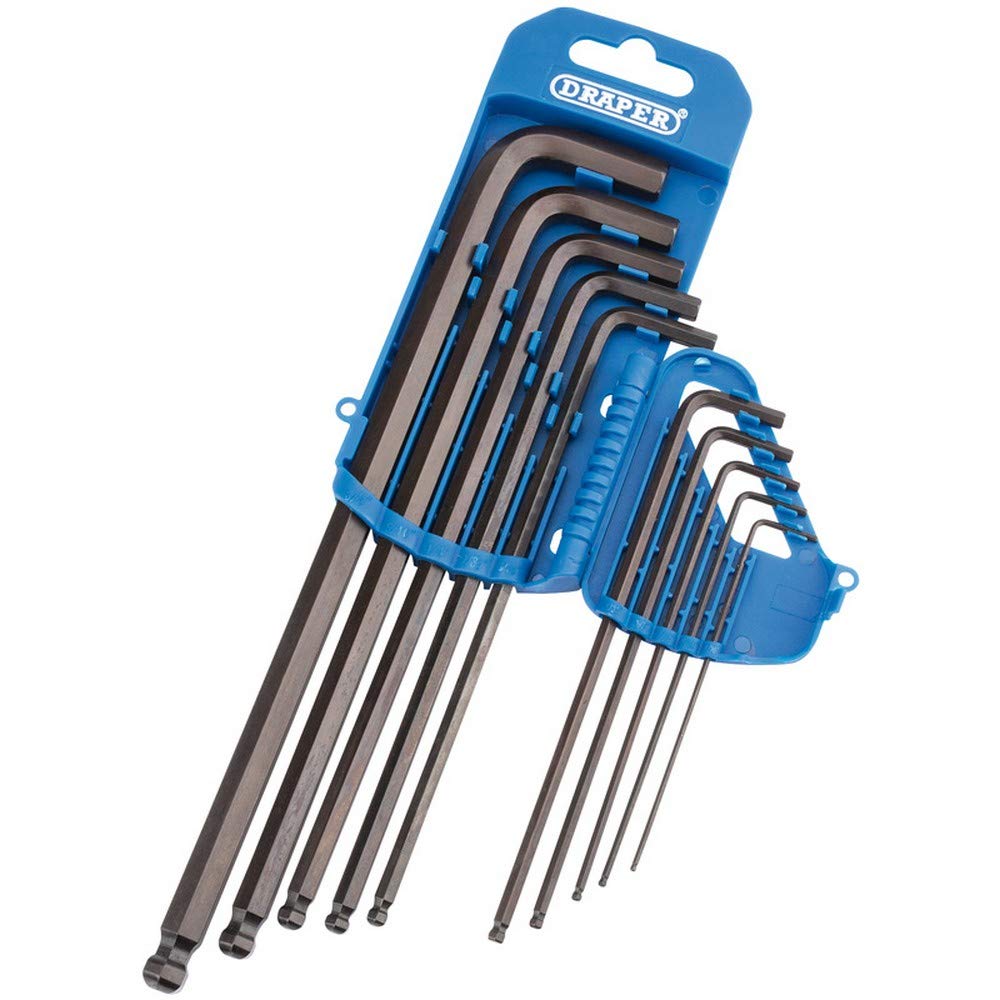 Draper 33723 Extra Long Imperial Hexagon Ball End Hex Allen Key Set, 1/16"-3/8", 10 Pieces, Blue