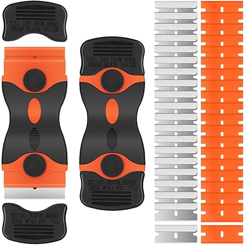 Miniatura 8 de Paquete de 2 raspadores de cuchillas de afeitar, herramienta raspadora 2 en 1 con 20 cuchillas de metal y 20 cuchillas de plástico, raspador de