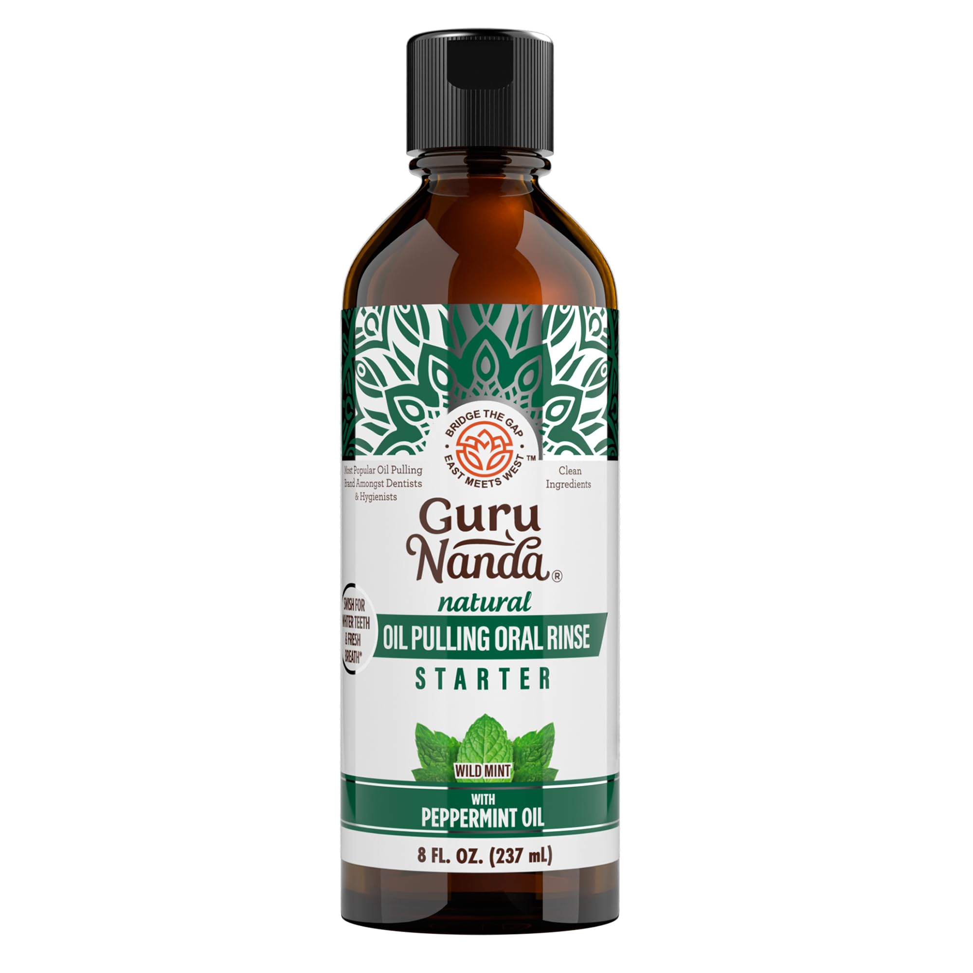 GuruNanda Starter Pulling Oil Mouthwash for Natural Teeth Whitening Coconut and Peppermint Oil for Fresh Breath Happy Gums