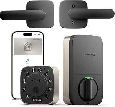 قفل ذكي ULTRALOQ Bolt NFC + رافعة باب، قفل Wi-Fi مدمج مع مفتاح Apple Home وAndroid NFC، انقر لفتح القفل، شهادة BHMA.