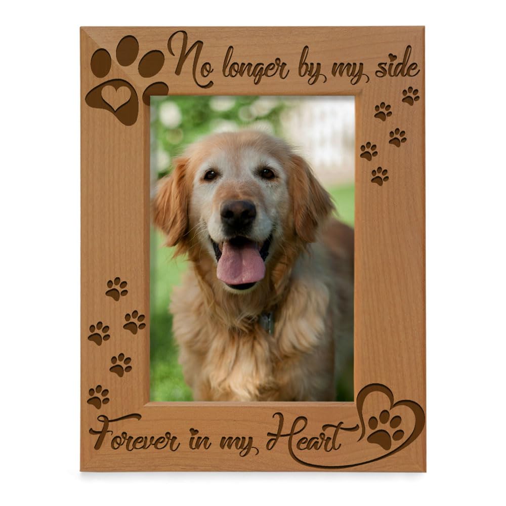 KATE POSH Marco de fotos de madera No Longer by my Side, Forever in my Heart, conmemorativo para mascotas para perro o gato (5 x 7 pulgadas, vertical)