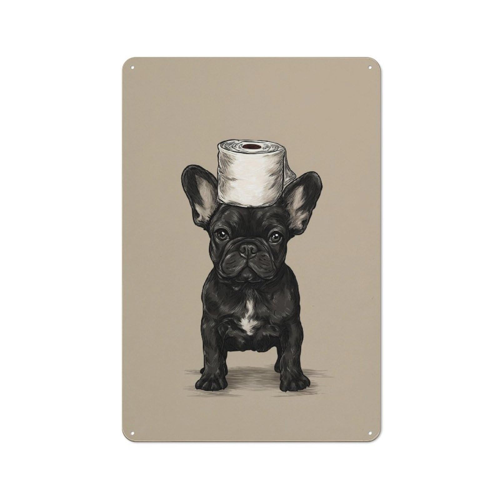 Junmoney Balanced Pup With Toilet Paper Metal Plaque 30X20cm With For Hallway Wall, Retro Decor, For Wall Display Collectors