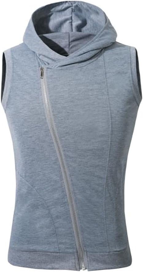Amazon ミート メンズ スポーツ ウェア ノースリーブ パーカー フード 付き 斜め ジップアップ スタイリッシュ 袖なし トレーニング ウェア ポケット 付 アクティブベスト 通販