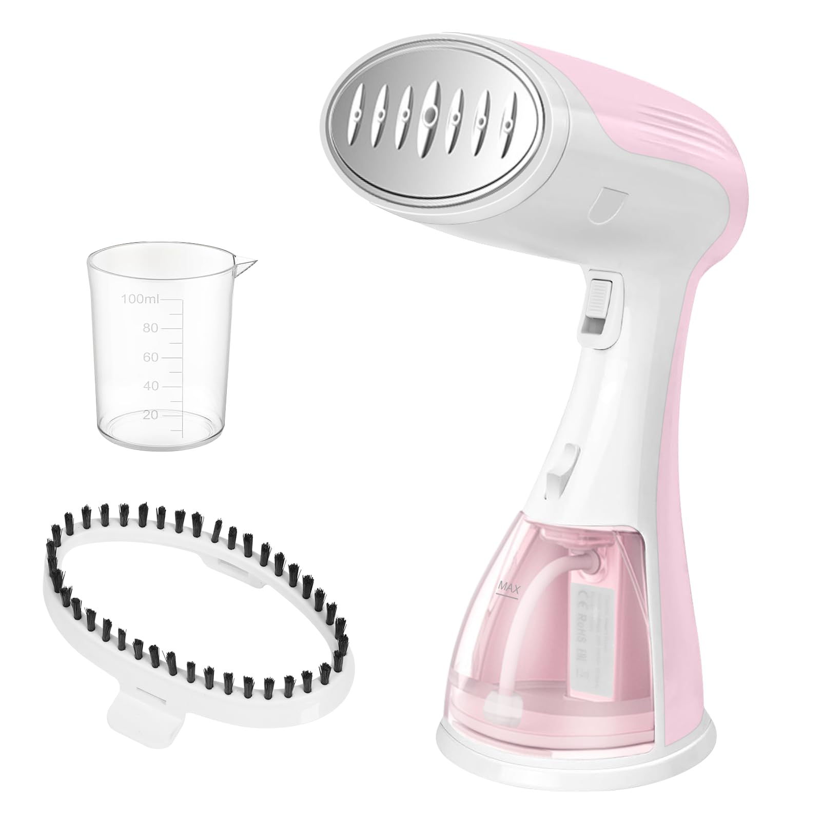 mini fer à repasser, mini fer à vapeur, cuiseur vapeur portable, (chauffage rapide 15s, réservoir d'eau 300ml, 1500W), fer a repasser suspendu compact pour la maison - Rose
