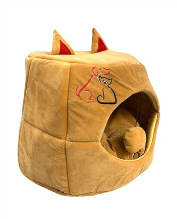 DOGTOWN Stylish Cat House for Kittens - Soft Warm Rabbit Shape Hut [ Brown ]