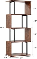Vista 3 de Furologee 5 Tier Bookshelf, S Shaped Geometric Bookcase, Narrow Freestanding Display Shelves, Modern Wood Decorative Storage Rack for Bedroom