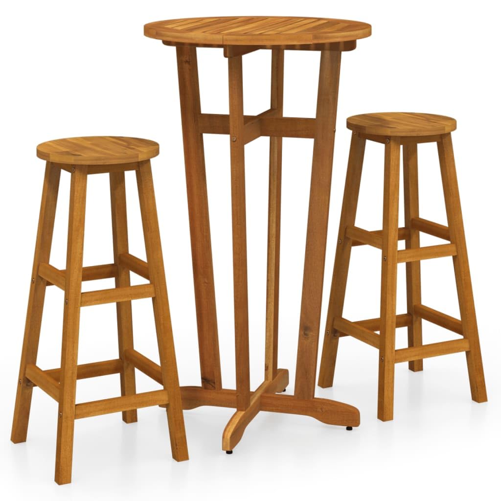 Ensemble Bar De Jardin 3 Pièces En Bois D'acacia Massif - Table Avec Toit + 2 Tabourets Hauts - Pour Terrasse, Patio, Extérieur - 2
