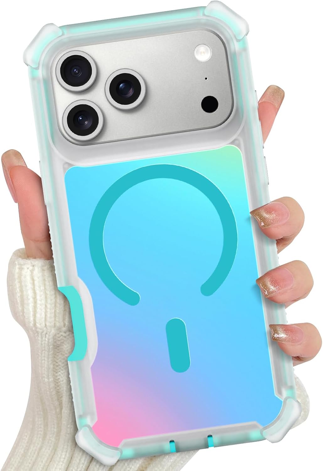 Iridescent Case Designed for iPhone 17 Pro Max, Cute Fluorescent Laser Women Case [Compatible with MagSafe] with 6 ft Drop Protection Anti Slip Shockproof Anti Scratch Phone Case - Black