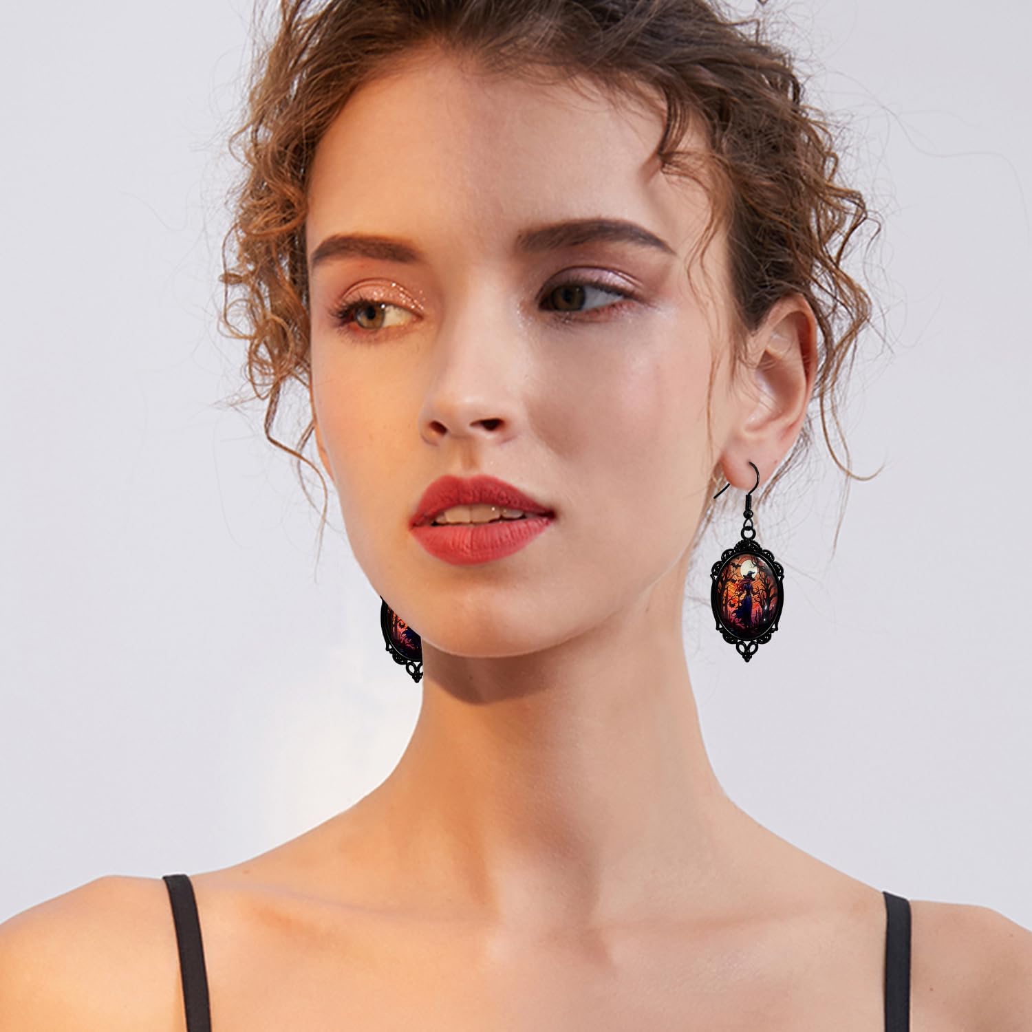 Halloween Gothic Alloy Crystal Witch Necklace Earrings Set Punk Mystery Witch Goth Devil Earrings for Women - Image 4