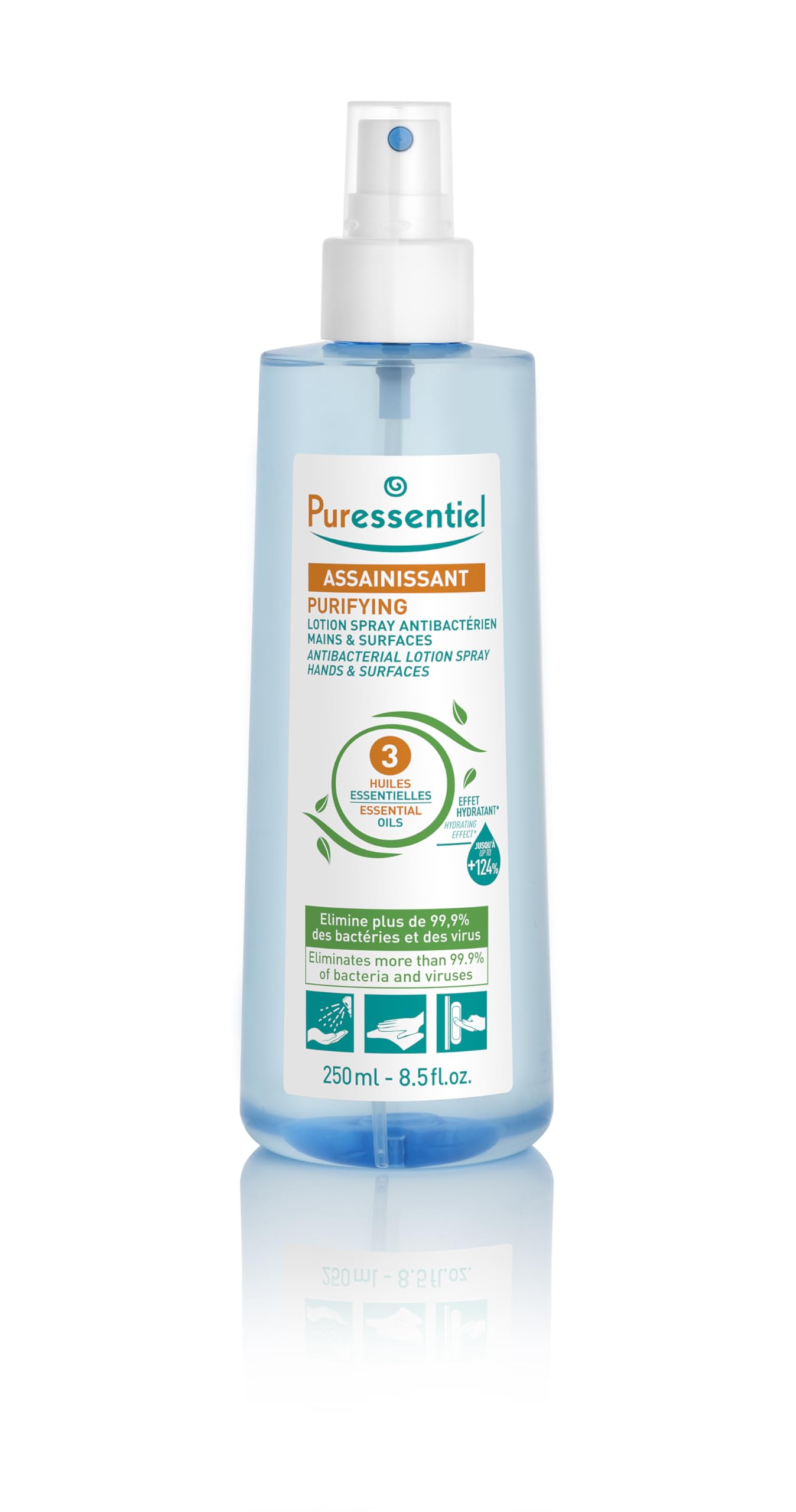Puressentiel Antibacterial lotion spray hands & surfaces 250 ml - Anti-bacterial, anti-viral, softening - Anti-drying aloe vera - 3 essential oils