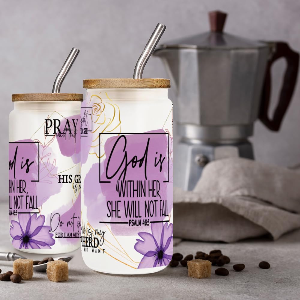 God Is within Her Glass Cup 16 OZ Christian Mothers Day Gifts for Women, Religious Gifts for Women, Christian Coffee Mug, Spiritual Inspirational Gift, Bible Gift, Birthday Christmas Cup for Her