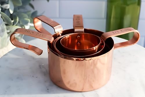 Miniatura 2 de Ebros Gift Juego de 4 tazas medidoras apilables de acero inoxidable chapado en cobre con asas ergonómicas para hornear y cocinar, accesorios