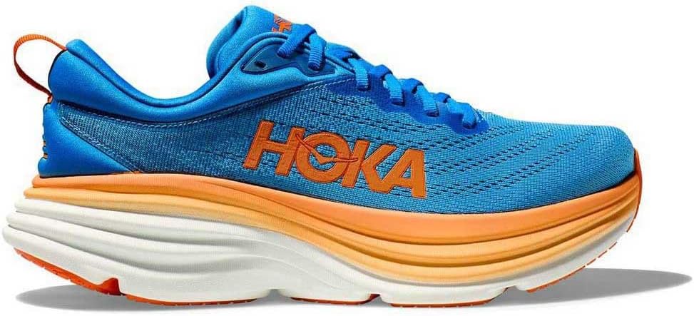 HOKA Mens Bondi 8 Textile Coastal Sky Vibrant Orange Trainers 10 US