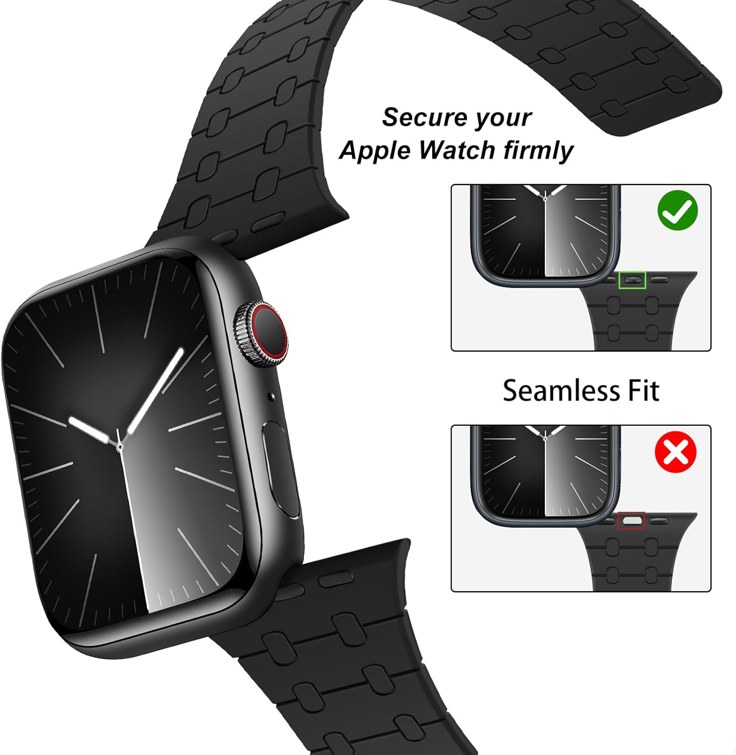 Amizee Magnetic Bands Compatible with Apple Watch Band 49/46/45/44/42/41/40/38mm Women Men, Sport Silicone Strap for iWatch Ultra 3/2/1 Series 11 10 9 8 7 6 5 4 SE3/2/1 (42/41/40/38, Black) - Image 3