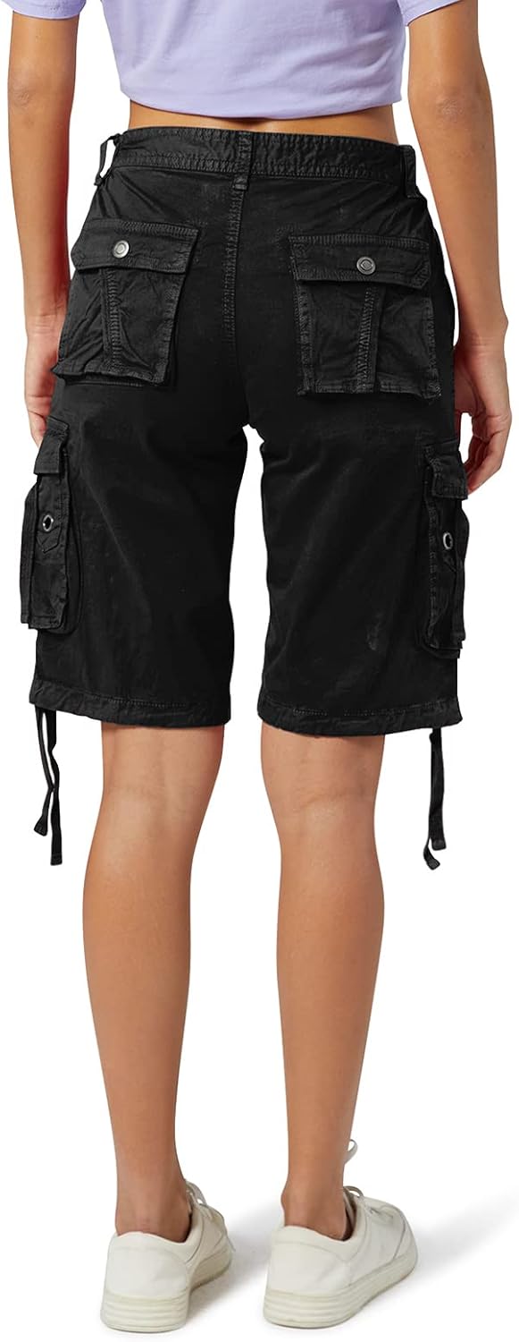 OCHENTA Womens Cargo Shorts with Multi Pockets, Stretch Bermuda Summer Casual Hiking Shorts Women Black 14 - Image 2