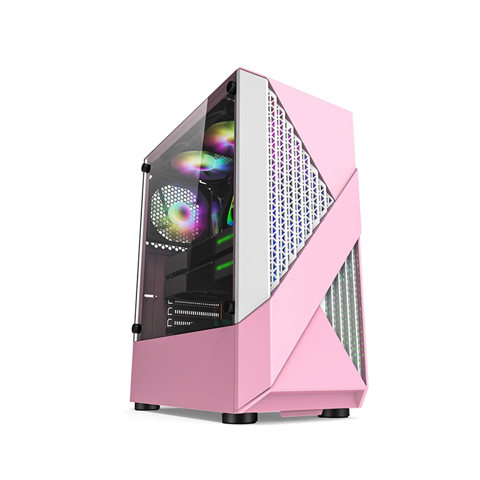 Custodia da gioco for PC, custodia mid-tower ATX/M-ATX/ITX, preinstallata con 6 ventole, USB 3.0, pannello laterale in vetro temperato, supporta il raffreddamento ad acqua, facile gestione dei cavi (