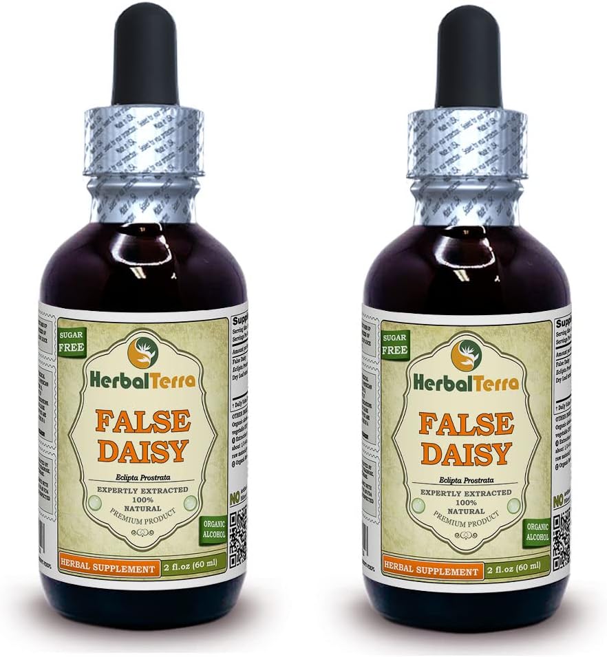 False Daisy (Eclipta Prostrata) Tincture, Dried Leaves Liquid Extract (Brand Name: HerbalTerra, Proudly Made in USA) 2x2 fl.oz (2x60 ml)