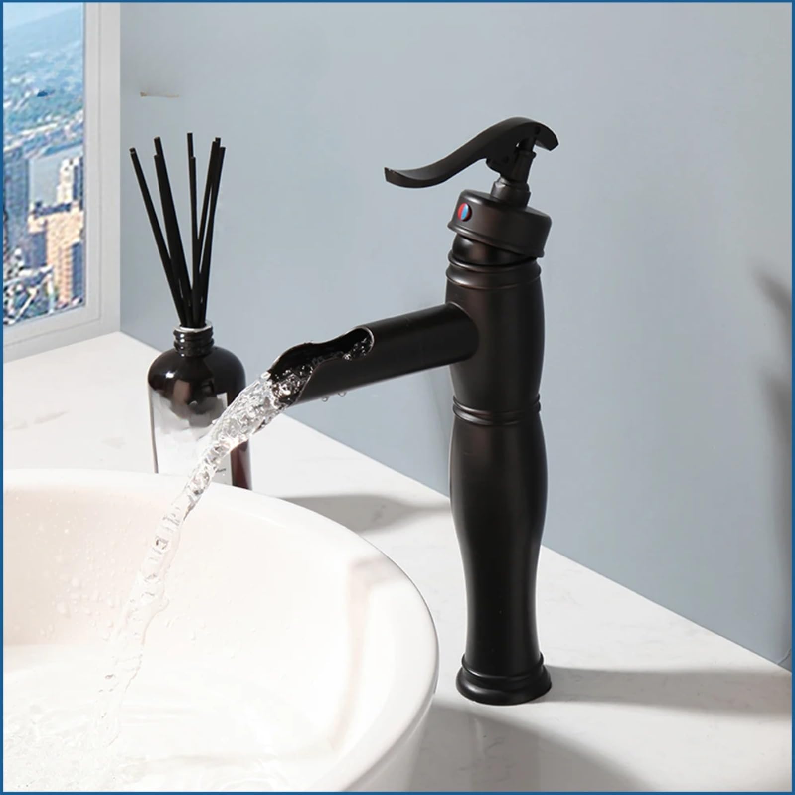 Robinet de lavabo salle de bain cascade noir mitigeur monotrou pont