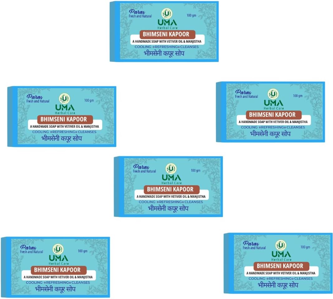 Fresh and Natural Glycerine Bathing Soap Bar 100Gram (Combo Pack of 6) – With Bhimseni Camphor for Soft Skin & Body, Paraben-Free Body Soaps for Bath Ideal for Men & Women Handmade Vetiver & Manjistha Glycerin Bath Soap All Skin Type.