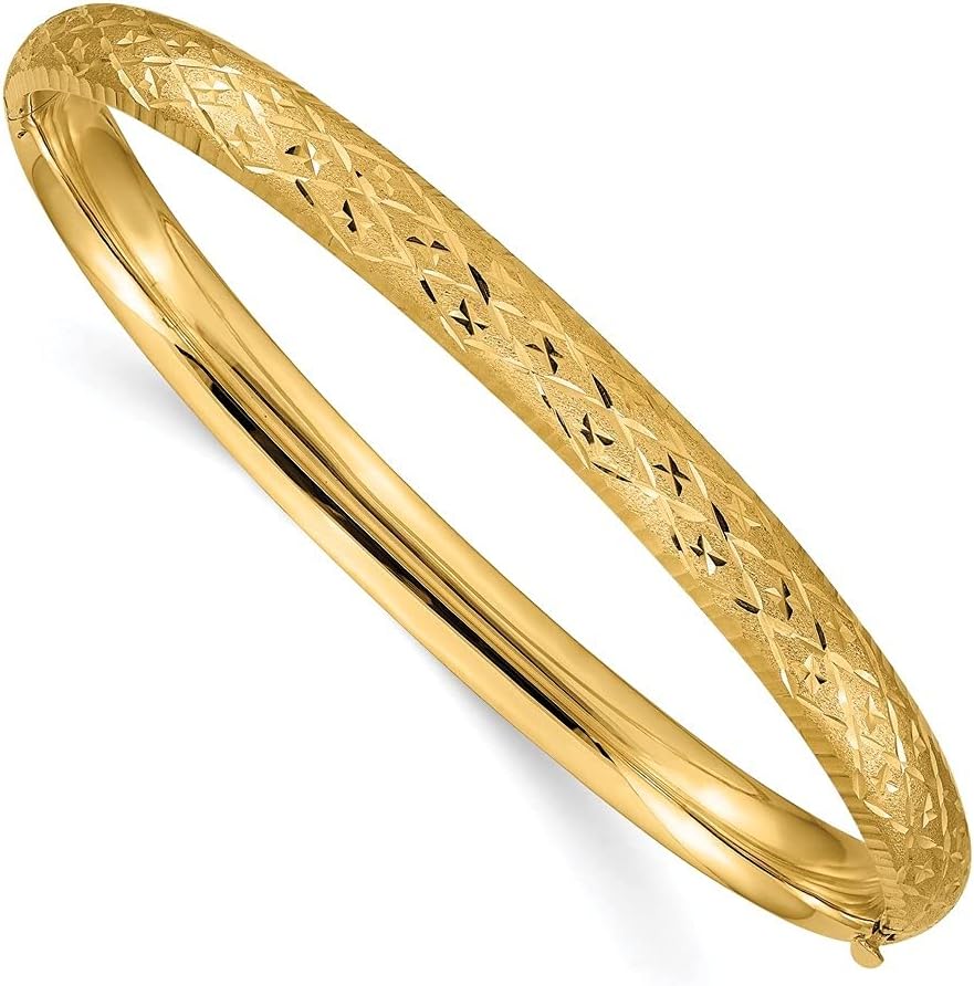 Diamond2Deal 14k Yellow Gold Diamond-cut Hinged Bangle Bracelet