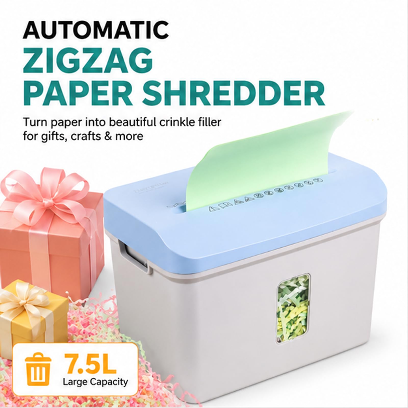 Automatyczna niszczarka papieru zygzakowatego, przenośna przecinarka elektryczna 7,5 l, szerokość 220 mm do pakowania rękodzieła Home Office Party