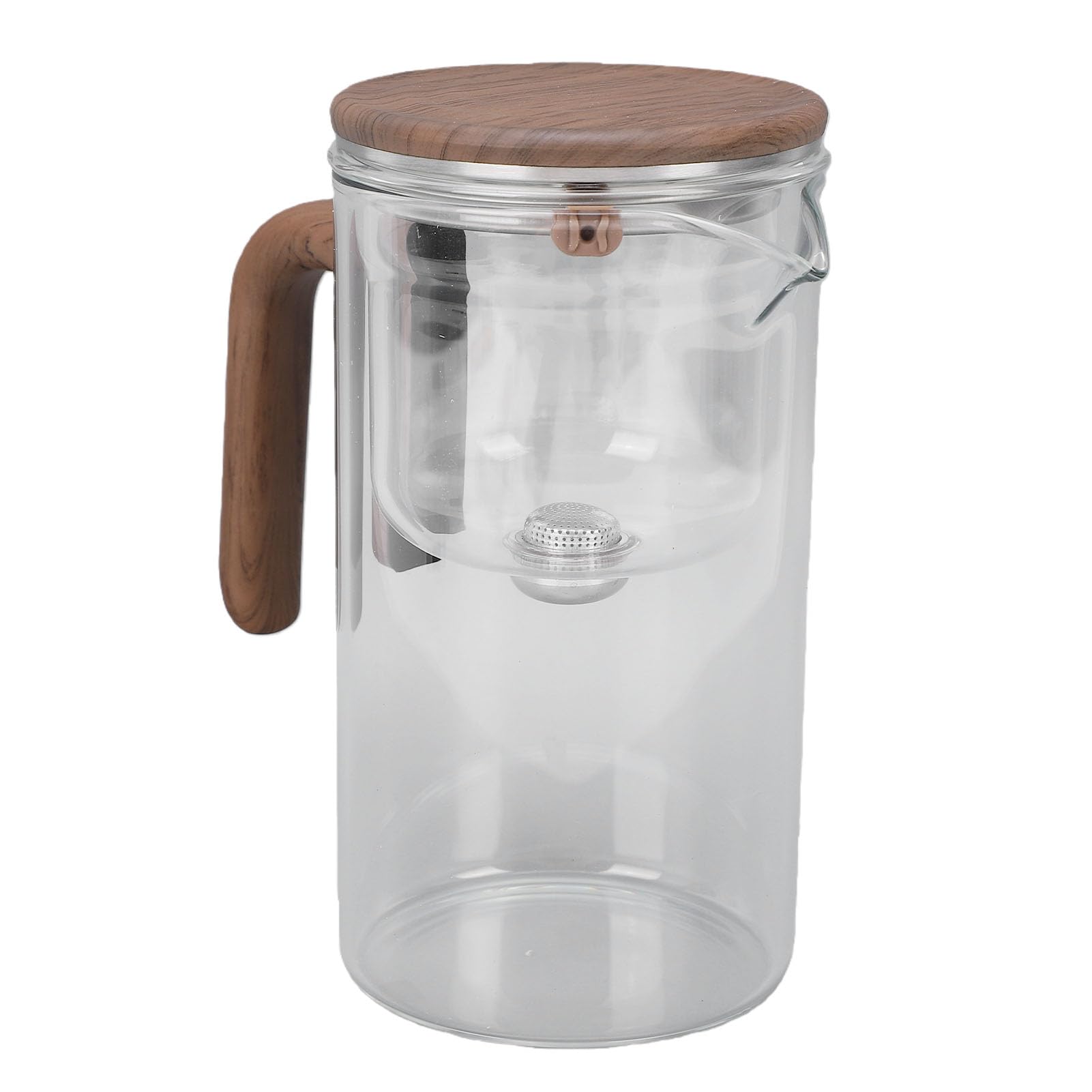 Brrnoo Teiera per Separazione Dell'acqua Teiera in Vetro Macchina per il tè Press Control Trasparente Grande capacità [segnaposto] Manico in Legno Design Ergonomico con Parti Staccabili (FY720D)
