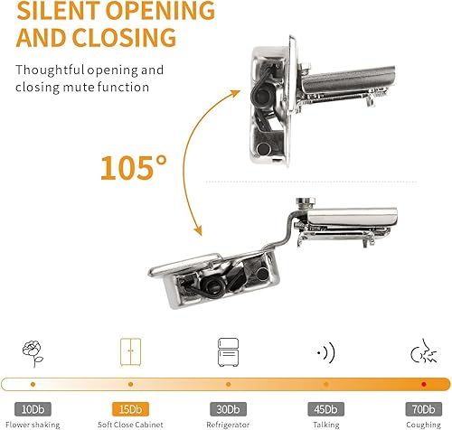 Miniatura 59 de Chibery 10 Pack 1-3/8" Overlay 4D Soft Close Concealed Hinges for Face Frame Door, Adjustable Closing Speed, Smooth Slow Self Close Hinges, Satin