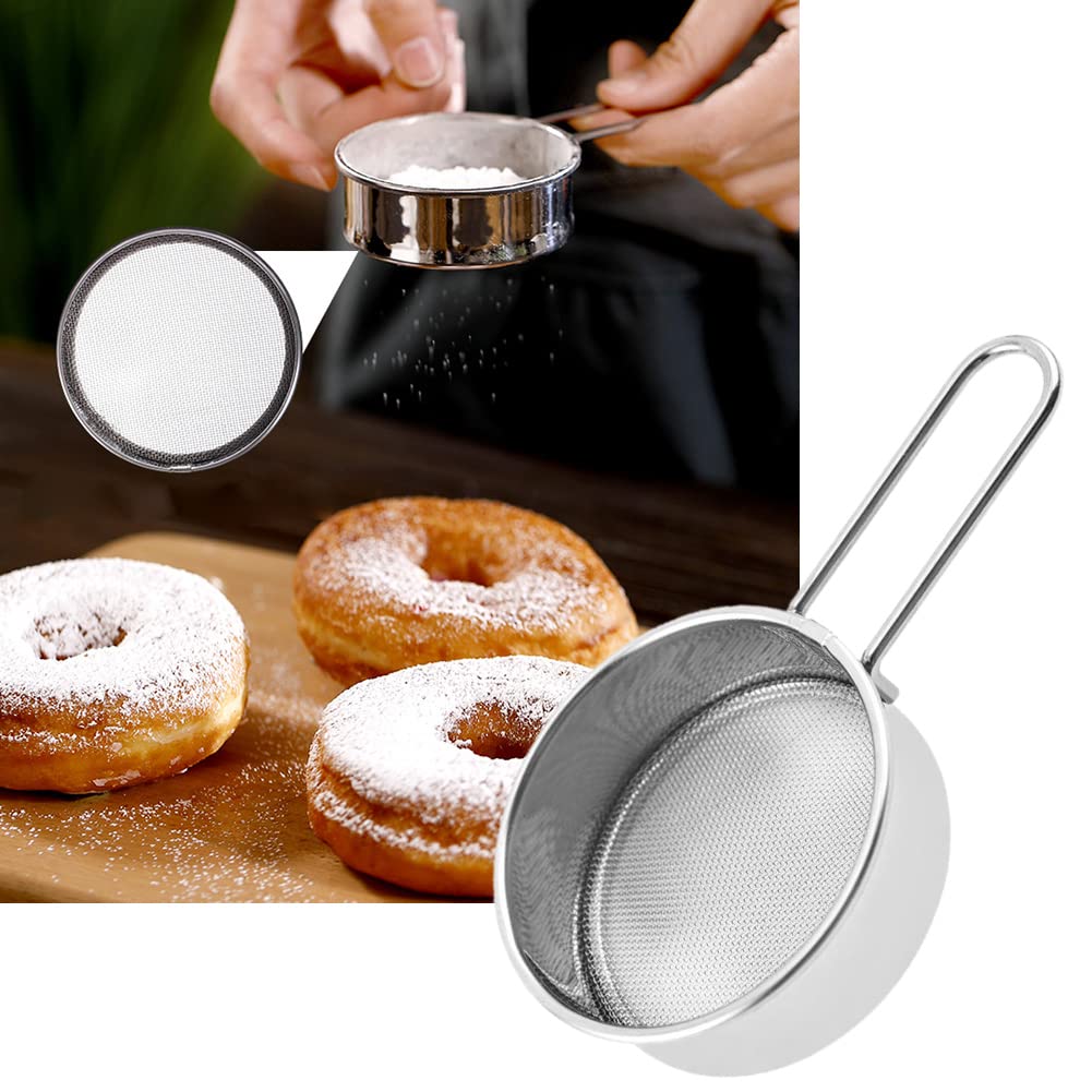 2PCS Flour Sifter for Baking Stainless Steel Baking Sieve, Stainless Steel Mini Flour Shaker Fine Mesh Flour Sieve for Cake Flour, Household Flour Sieve
