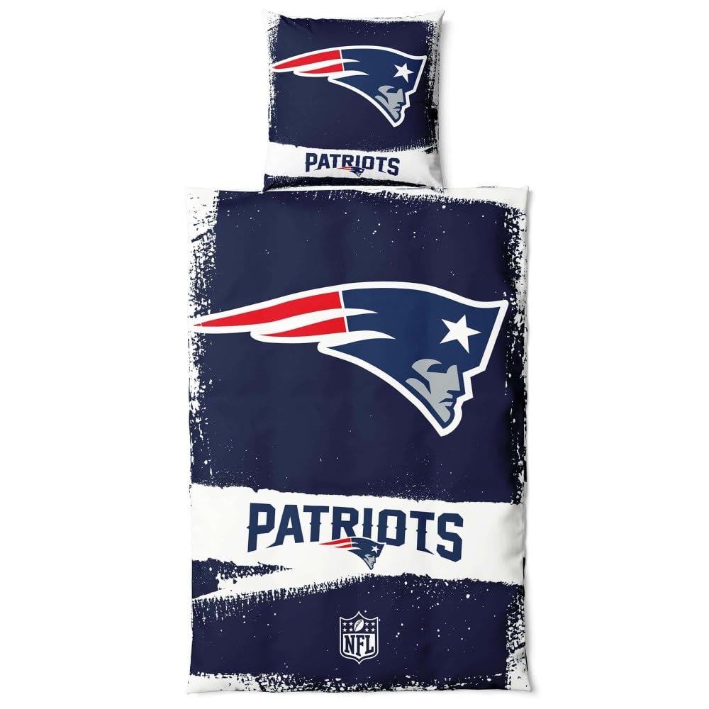 New England Patriots NFL, set di biancheria da letto, in cotone, con chiusura lampo, copripiumino da 135 x 200 cm e federa da 80 x 80 cm