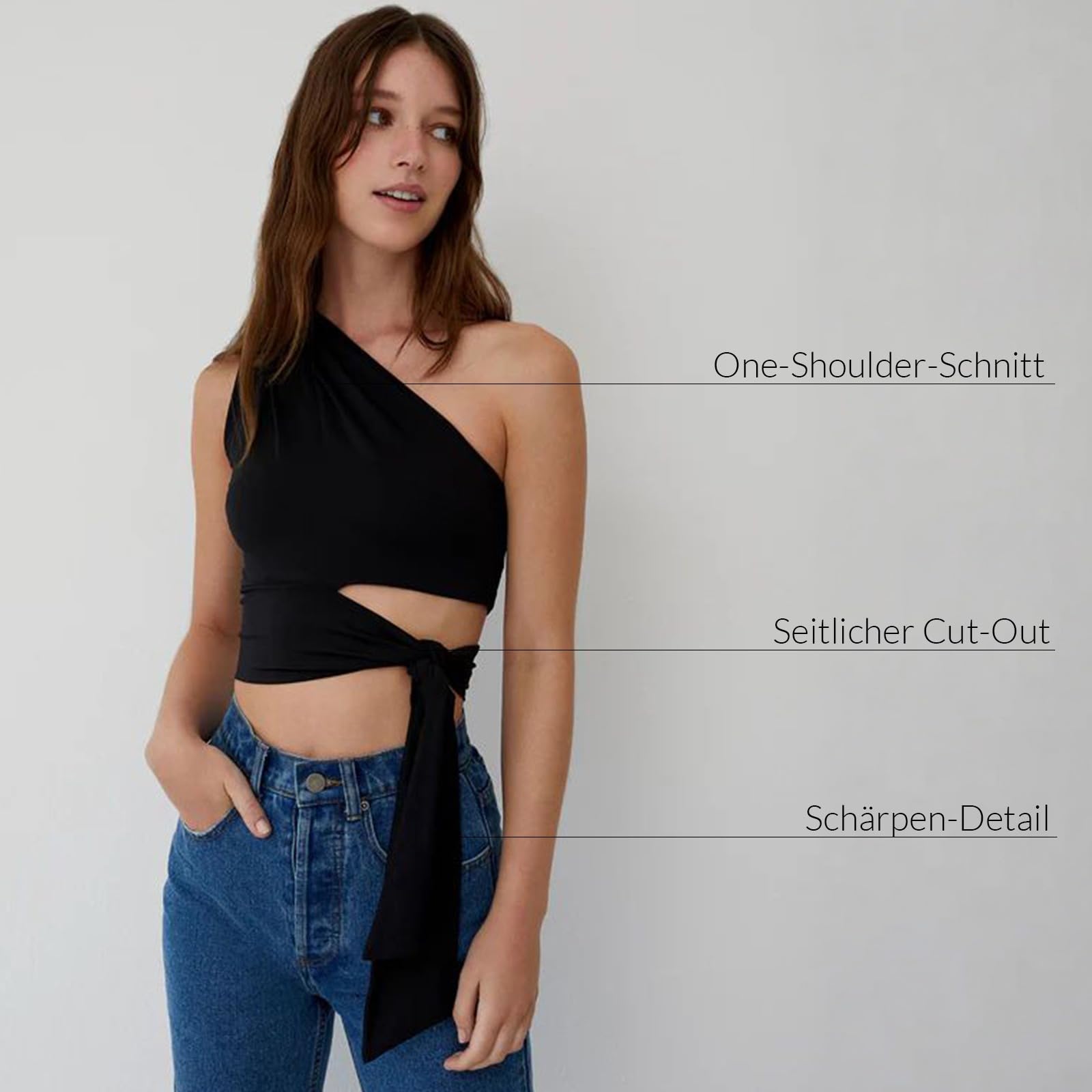 LeGer Leia Top - One-Shoulder Top Damen mit Knotendetail - körpernahe Passform - Oberteil mit Cut-Outs - Mode für Damen - by Lena Gercke - Gr. 34-44