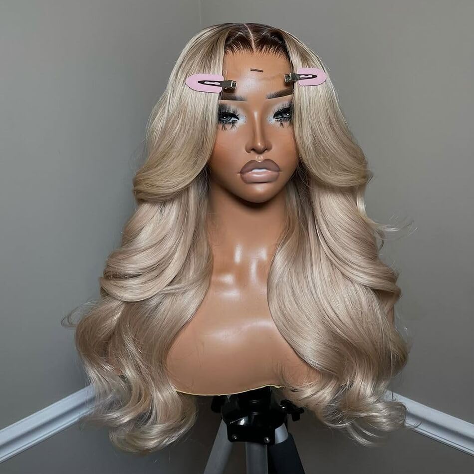 CIYOO 200% Density Milk Tea Ombre Ash Blonde Wigs Human Hair Pre Plucked 13x6 Body Wave Lace Front Wig for Women Hd Invisible Glueless Ombre Blonde