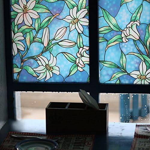 fancy-fix Blue Orchid Privacy Vinyl Stained Glass Decorative Window Film 11.4in. by 78.7in.