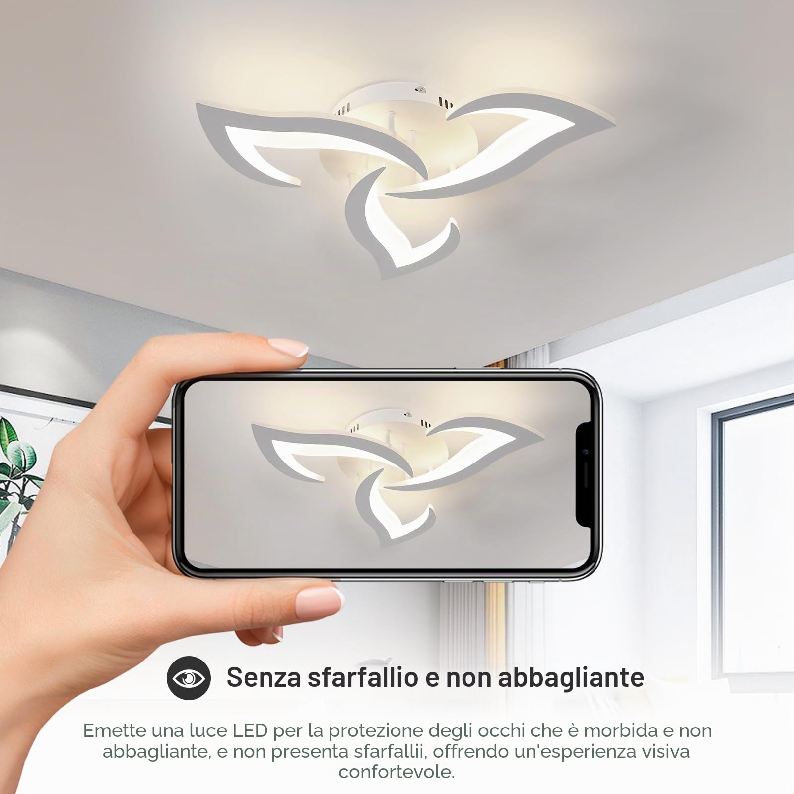 Dorlink Plafoniera LED Soffitto Dimmerabile con Telecomando/APP, 35W 3150LM Lampadario Led Camera da Letto, 3000K-6500K Lampadari LED Cucina Moderna, 3 Luci Plafoniera Fiore Bianco, 58CM