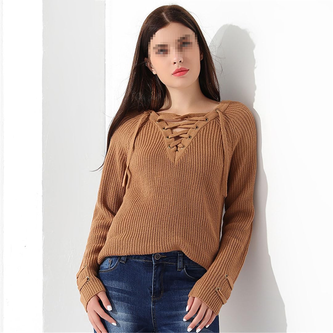 Vogrtcc Maglione invernale da donna a maniche lunghe lavorato a maglia
