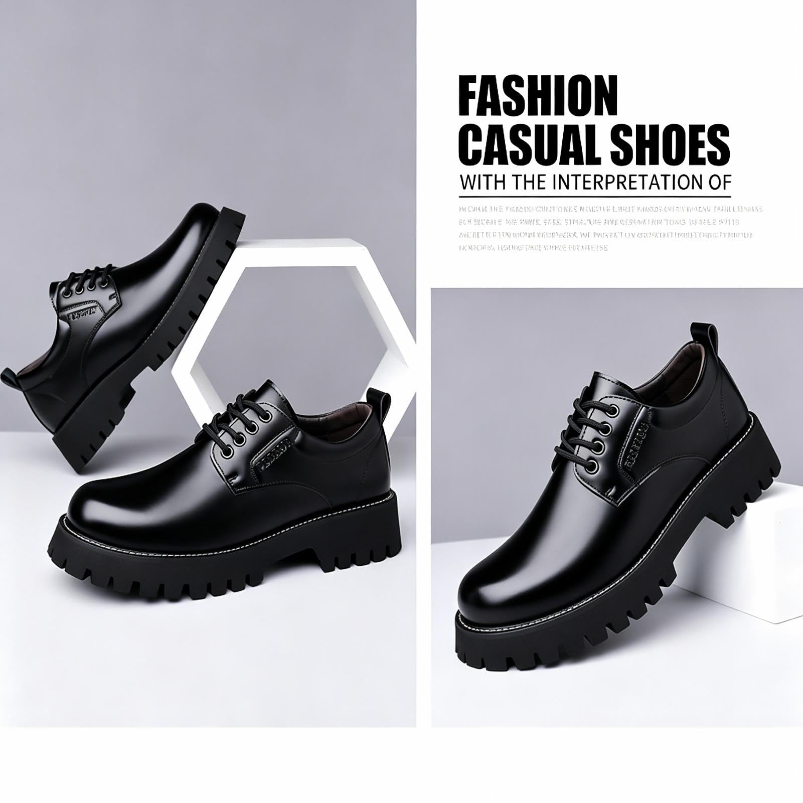 Zapatos de Vestir Hombre Suela Gruesa Plataforma Elevadora, Zapatos Derby Piel Brillante Marrón Formales Casuales con Cordones, Zapatillas Moda Streetwear para Oficina Boda Fiesta