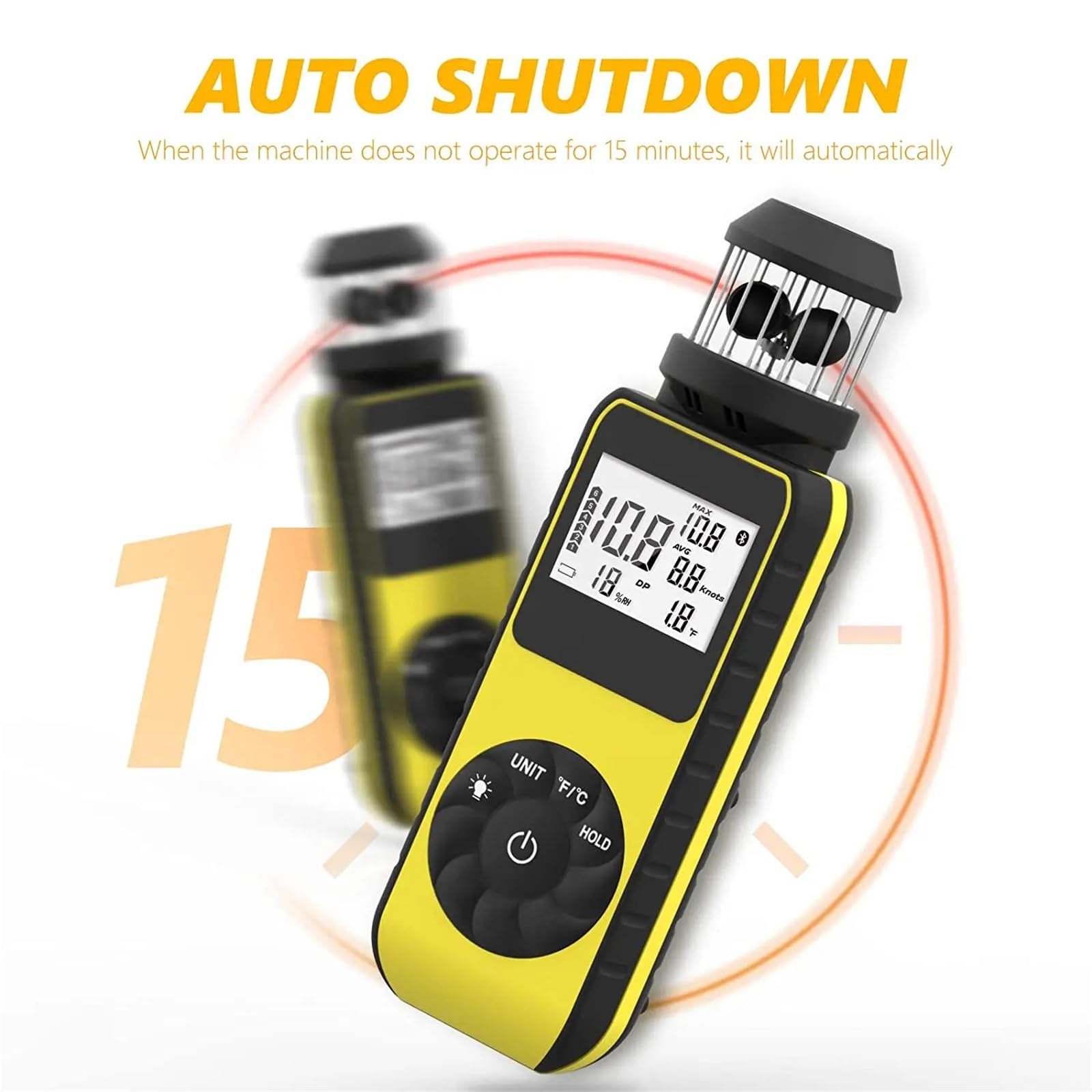 Anemómetro Portátil, Anemómetro de mano, medidor de dirección del viento for medir la velocidad y la temperatura con retroiluminación LCD.