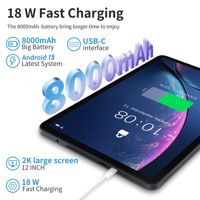 Image of redbeat 12 Inch Tablet, 2026 Android 15 Gaming Tablet with Keyboard Pen Case, 36GB RAM 256GB ROM, 2K IPS Display, 13MP Camera, 2.0GHZ, 8-Core, 5G WiFi & Bluetooth 5.0, 8000mAh Battery (Black)