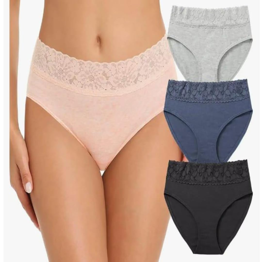 Women's Lace Trim Hipster Panties, Set of 4, Colours: Pink, Grey, Navy, Black-image-48