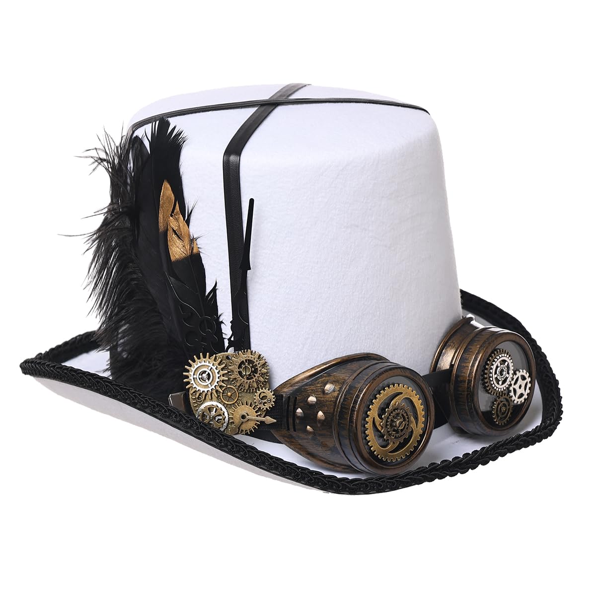 BLESSUME Steampunk Hat with Goggles Unisex for Carnival, Halloween, Theme Party (M, Weiß 1) — image 1