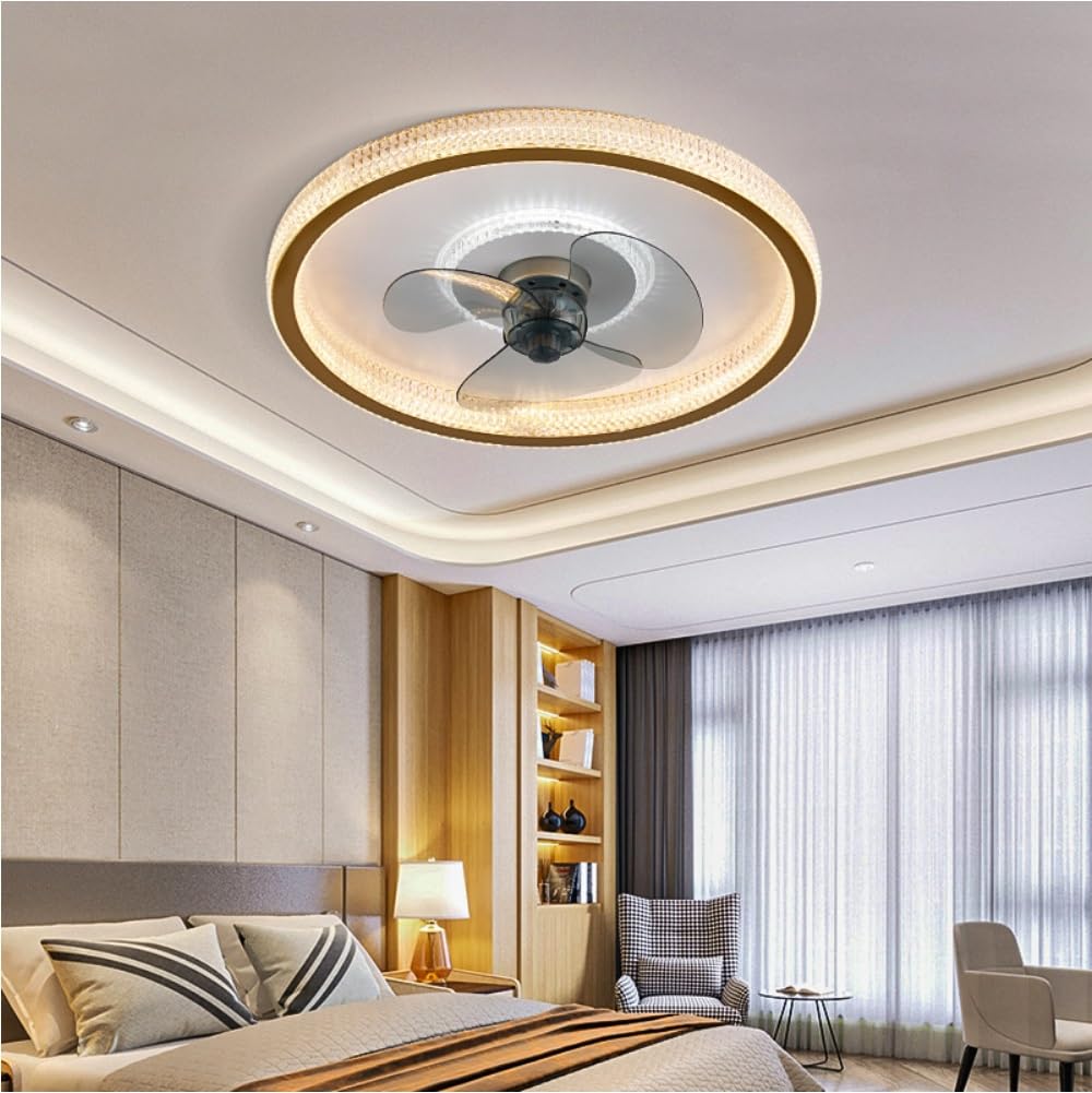 HXYSXHJUO Ceiling fan light LED Fan Light Round Mute 3-Blade 3-Speed 3-Color Dimming with Remote Control Bedroom Dining Room Kitchen 50CM Gold