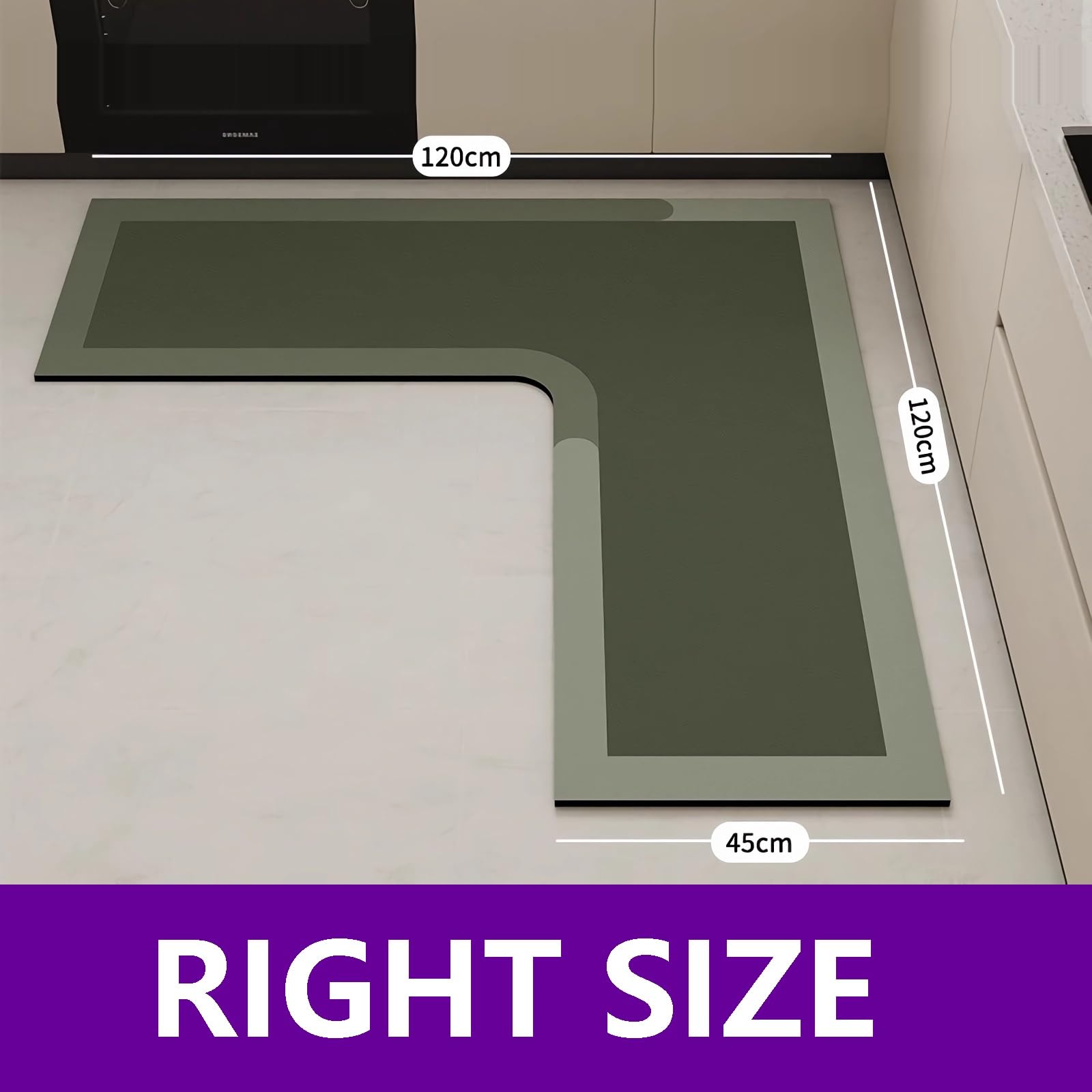 Tapis de Cuisine d'angle, Tapis en L, 1 Pièce, Super Absorbant, Antidérapant, pour Couloir, Buanderie, Salle de Bain(Color3,120x120x45cm)