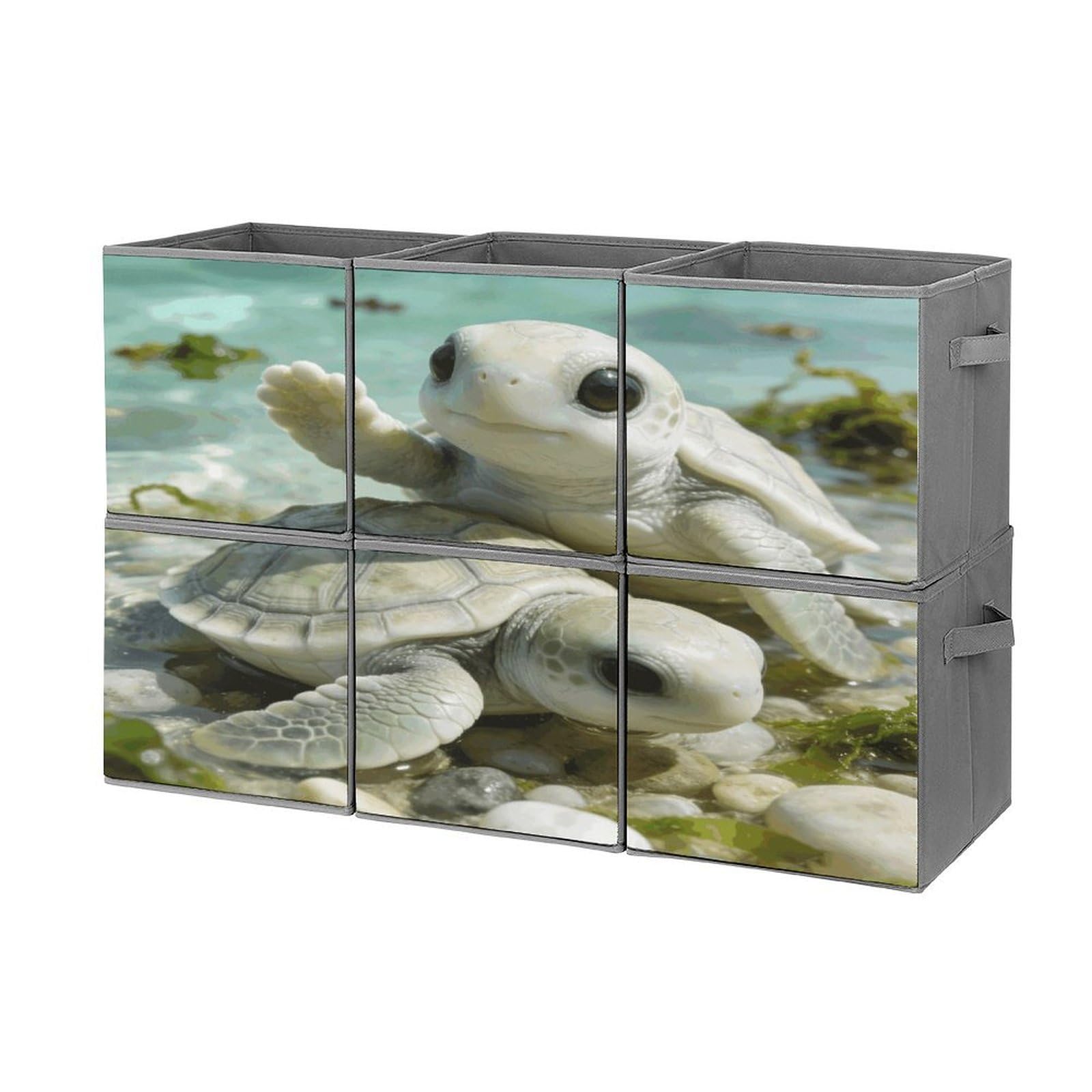 Fodpand Style Shallow Beach Encounter Cube Bins With Double Handles,Set Of 6 Cube Organizer, Stackable And Foldable Storage Bins For Organization, Closet, Shelves, Offices