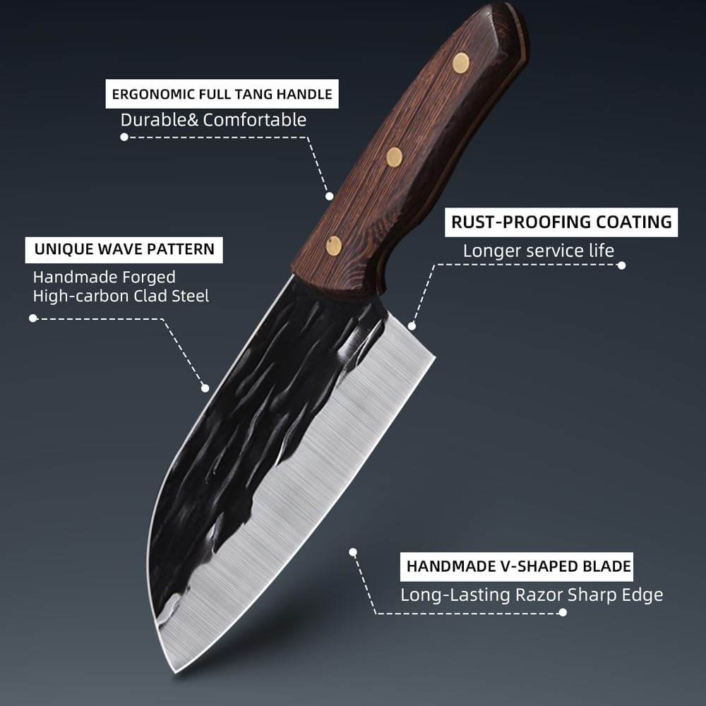 Meat Cleaver Knife, 7 Inch Cleaver Knife 5CR High Carbon Steel Handmade Forged Kitchen Knives Chinese Meat Cleaver Knife Cooking Tool With Wood Handle