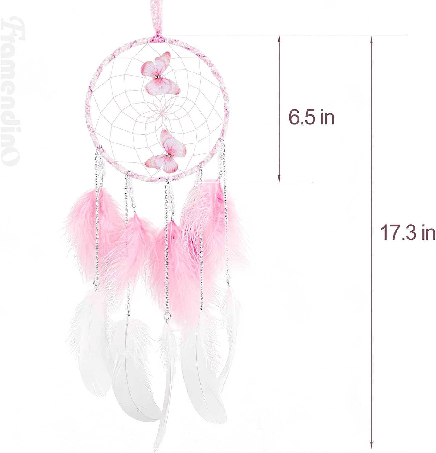 Framendino, Pink Butterflies Dream Catcher with Colorful Feather for Wall Decoration