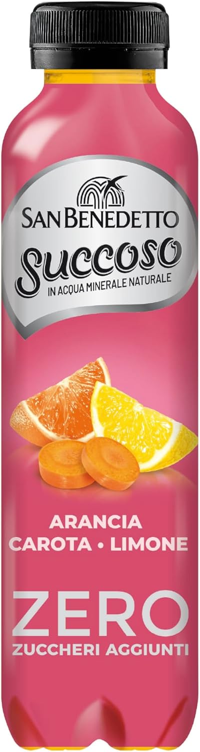 San Benedetto, Succoso Zero alla Arancia, Carota e Limone, 400 ml Bevanda Leggera e Dissetante in Acqua Minerale Naturale, Senza Zuccheri, Conservanti Coloranti e Glutine