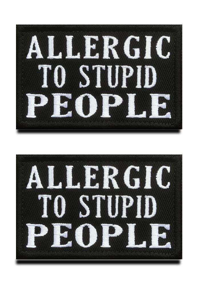 2 Pieces Allergic Against Stupid People Fun Patch Embroidered Tactical Military Morale Appliques Emblem for Biker Clothing Backpack Uniform Vest Dog Harness Military Tactical Outdoor