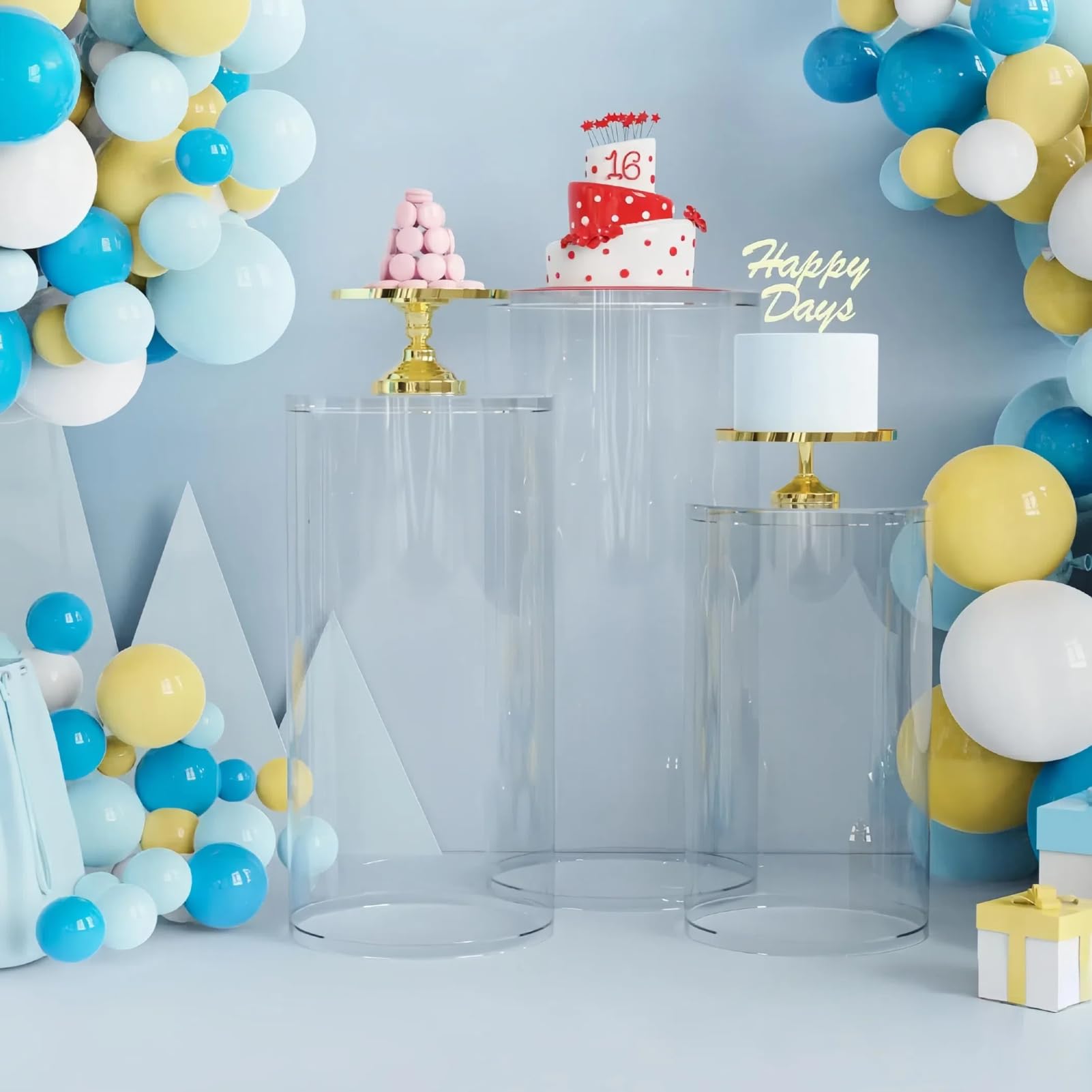 3 Set di Piani Espositivi, Supporto Decorativo A Colonna Trasparente, Cilindro per Feste di Compleanno, per Matrimoni, Compleanno, Collezionabili