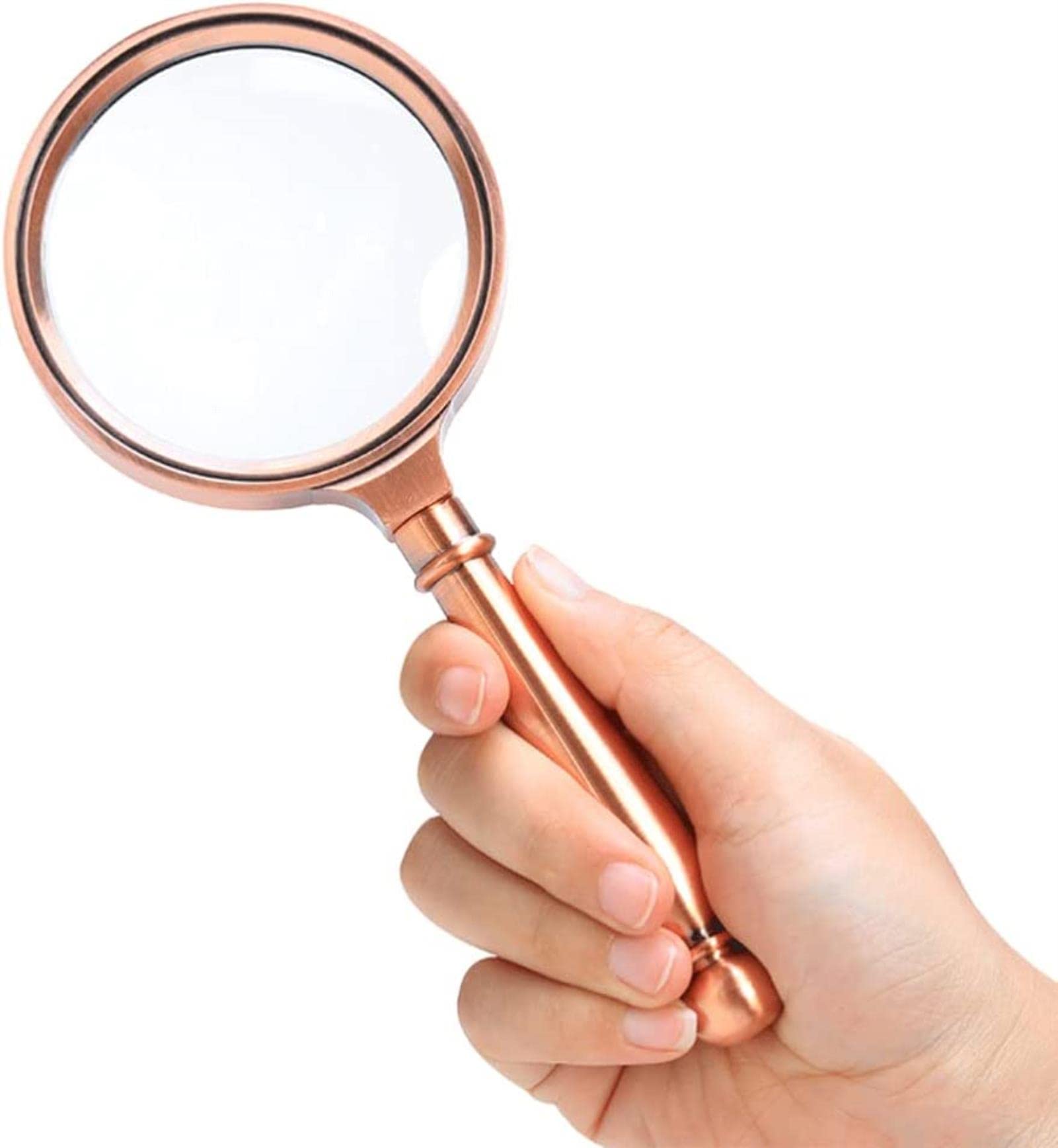 Windmilne magnifier for reading 10x Reading Magnifying Glass Metal Frame Handle Hd Lens Glass Magnifying Glass (A rose Gold)