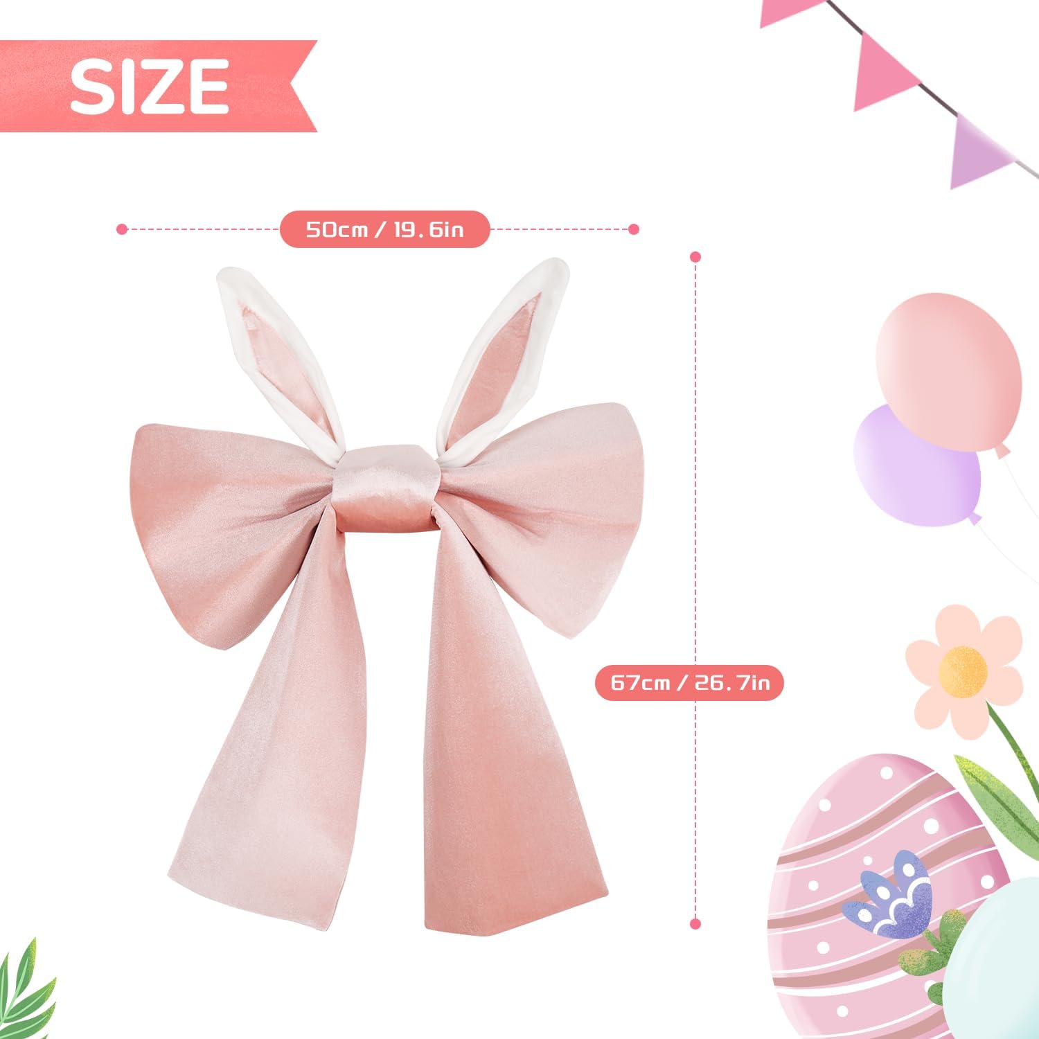 MCJC Easter Bunny Bow Decoration, Pink Rabbit Ear Bow, Holiday Tree Ornament, Spring Festive Decor - Image 6